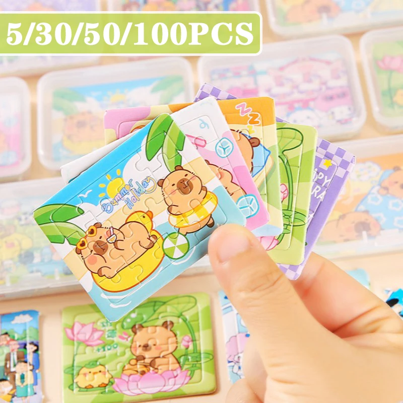 Educational Cartoon For Kids - 5-100PCS Cartoon Animal Capybara Paper Jigsaw