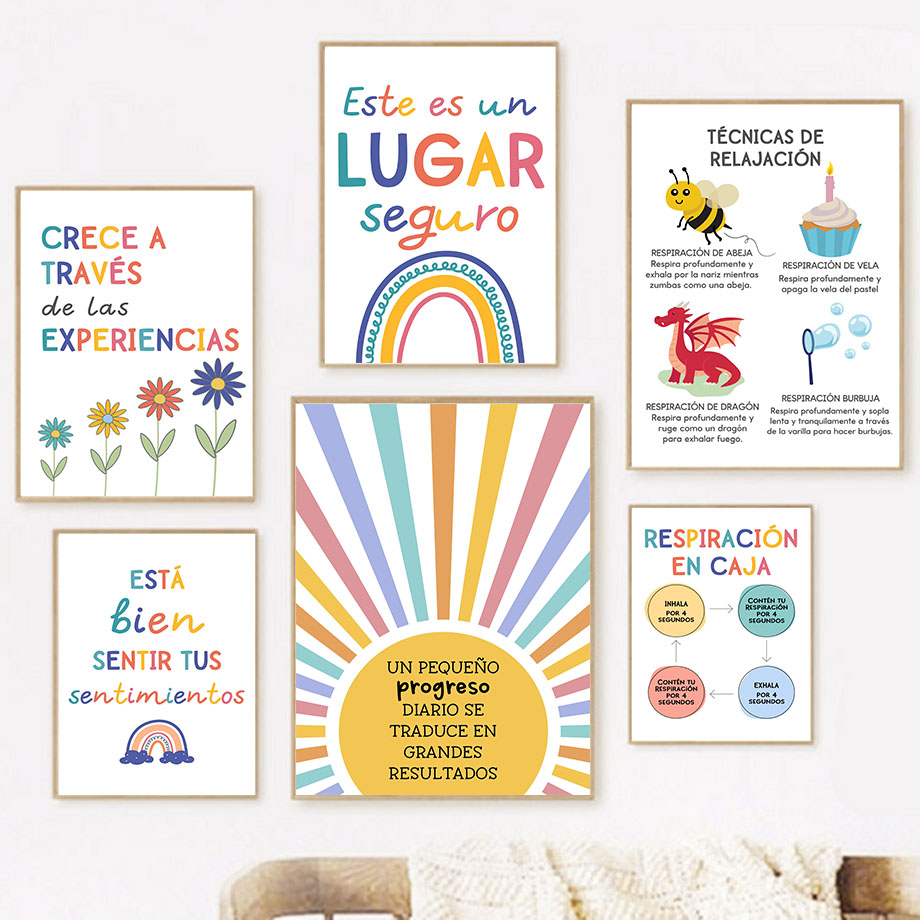 Educational Cartoon For Kids - Spanish Education Motto Rainbow Sunshine Wall