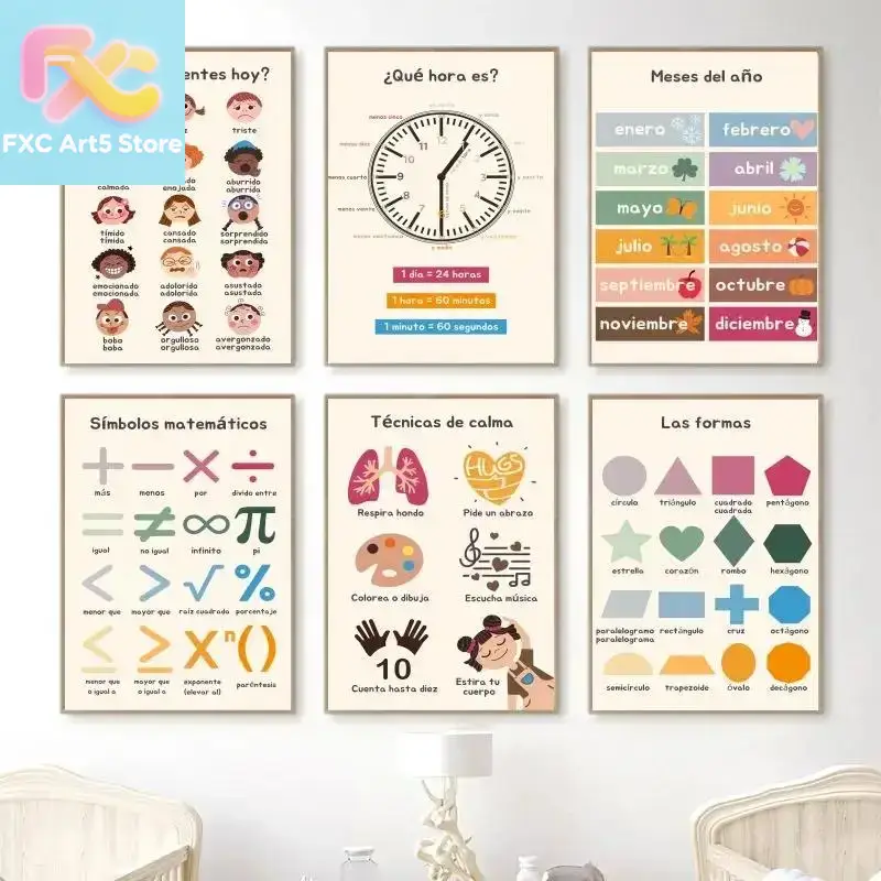 Educational Cartoon For Kids - 1pc frameless Boho Wall Art Number