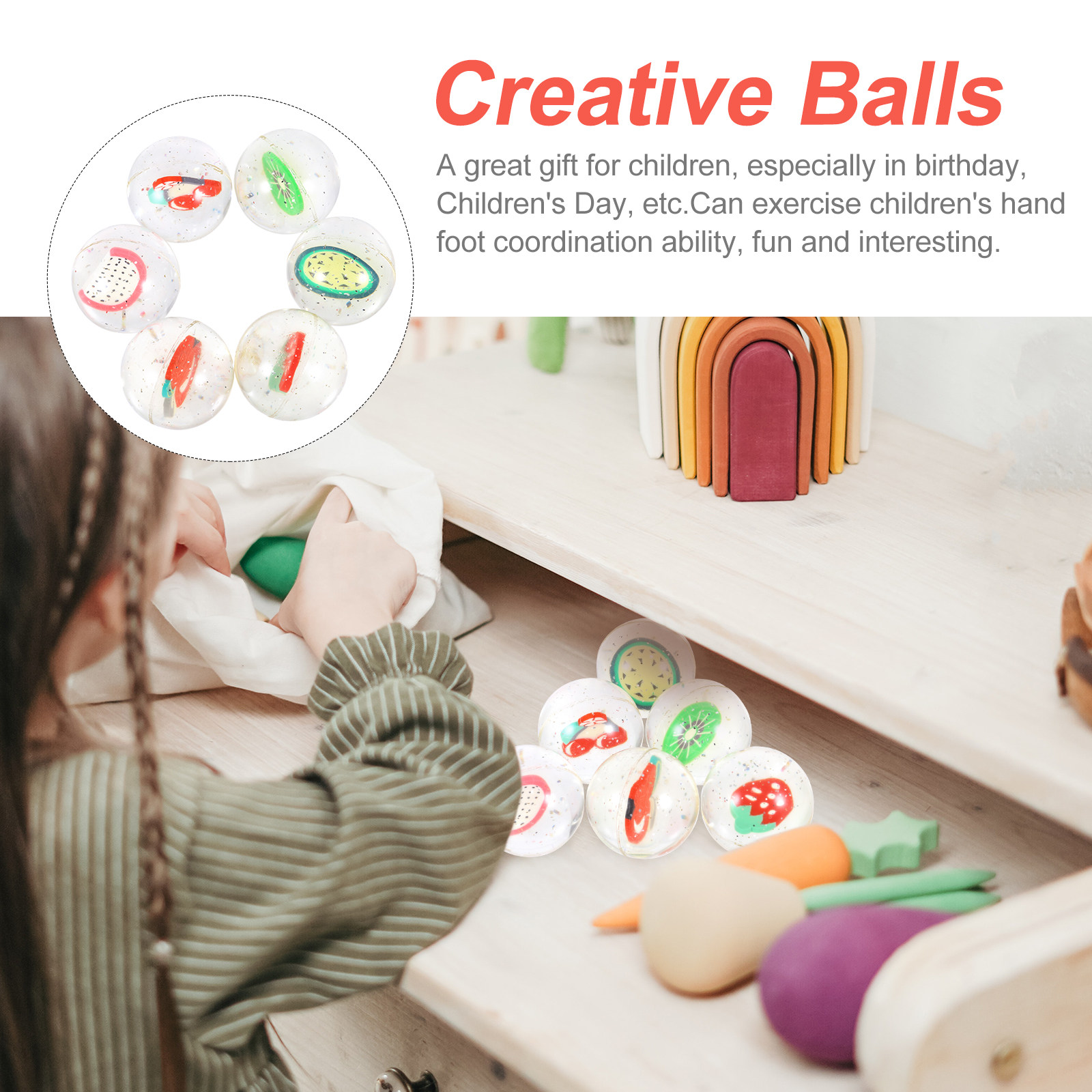 6Pcs Bouncy Balls Elastic Frui - огляд і ціна Kids Education And Recreation